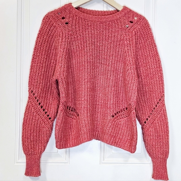 Loft pink knit crochet bishop sleeve Sweater jumper size XS - Picture 1 of 7